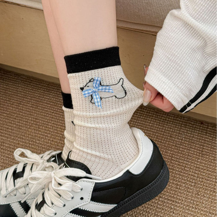 Wholesale Cartoon socks, thin tube socks, hollow mesh breathable, sweat absorbing, butterfly knot stacking socks