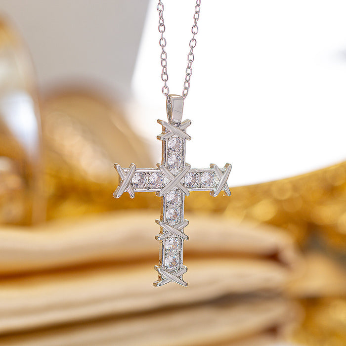 Wholesale Zircon-set cross Titanium steel necklace