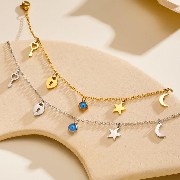 Wholesale Star,  moon,  heart,  four-leaf clover,  stainless steel,  titanium steel anklet for women