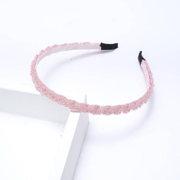 Wholesale Beaded twisted braid headband with millet beads crystal hairpin handmade beaded crystal hair accessories