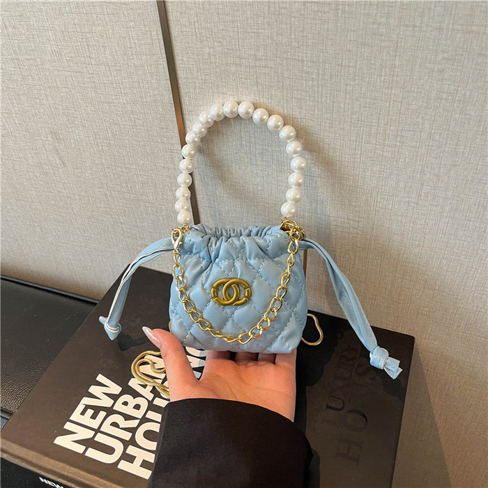 Wholesale Chic Small Pu Bucket Bag with Pearl Chain for Everyday Wear