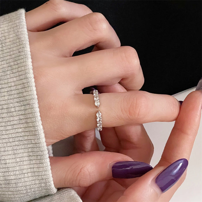 Wholesale Simple and fashionable geometric diamond inlaid zircon open ring, niche, light luxury, high-end, versatile