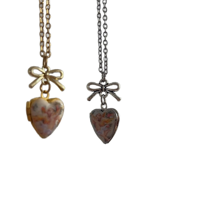 Wholesale Vintage Angel Heart-Shaped Photo Box Necklace