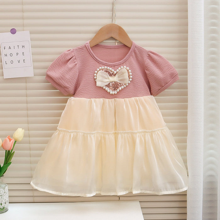 Wholesale Bowknot Puff Sleeve Children's Dress JDC-CTS-MianY033