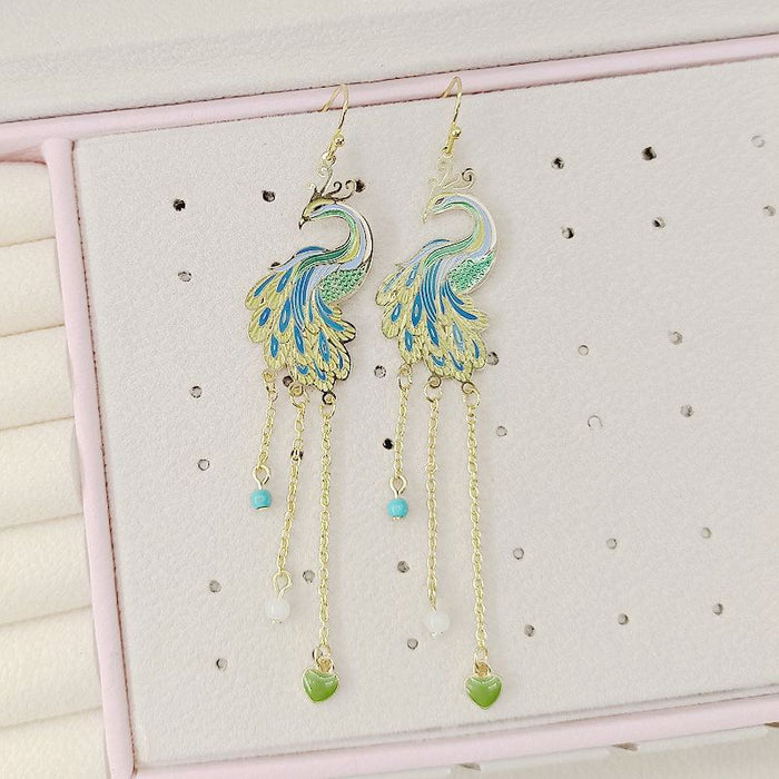 Wholesale Ethnic Style Peacock Long Earrings JDC-ES-Msy007