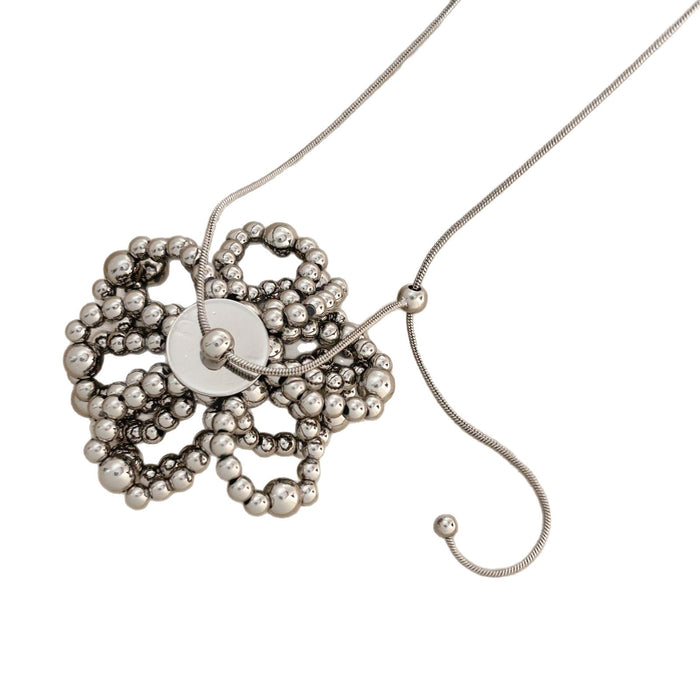 Wholesale New silver bead flower necklace, pull-out snake bone chain necklace, collarbone chain