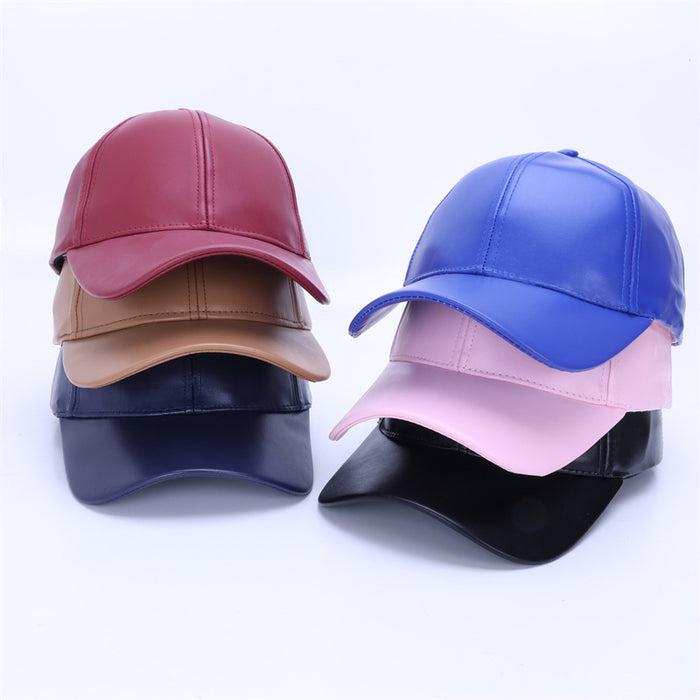 Wholesale Solid color leather baseball cap for outdoor casual men and women, couple sun shading baseball cap