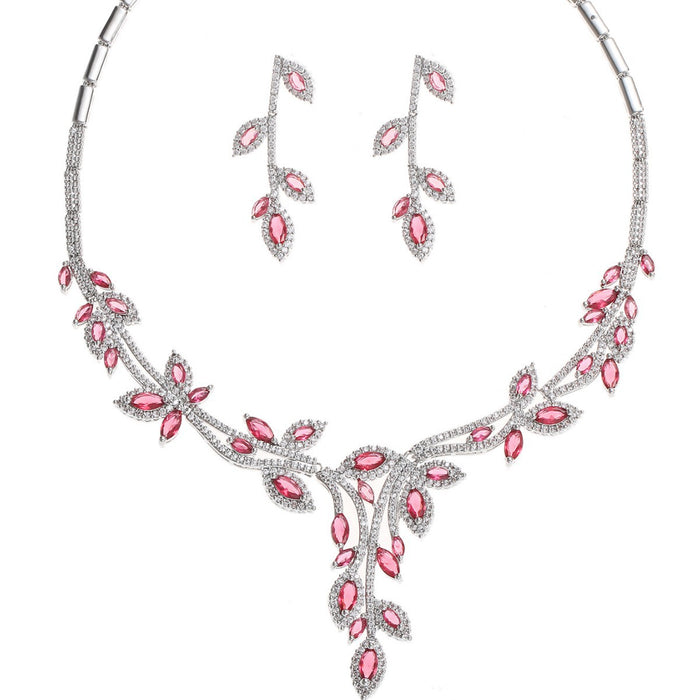 Wholesale Zircon Necklace Earrings suit Jewelry Full Diamond Jewelry Leaves Women' s Holiday Wear