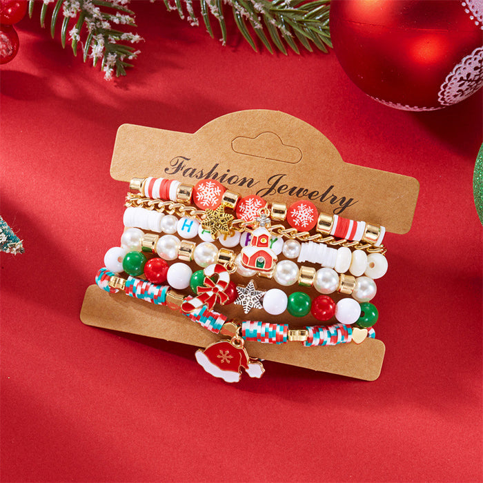 Wholesale Christmas Bracelet Rice Bead Polymer Clay Multi-layer Bracelet Cartoon  Bell Christmas Party