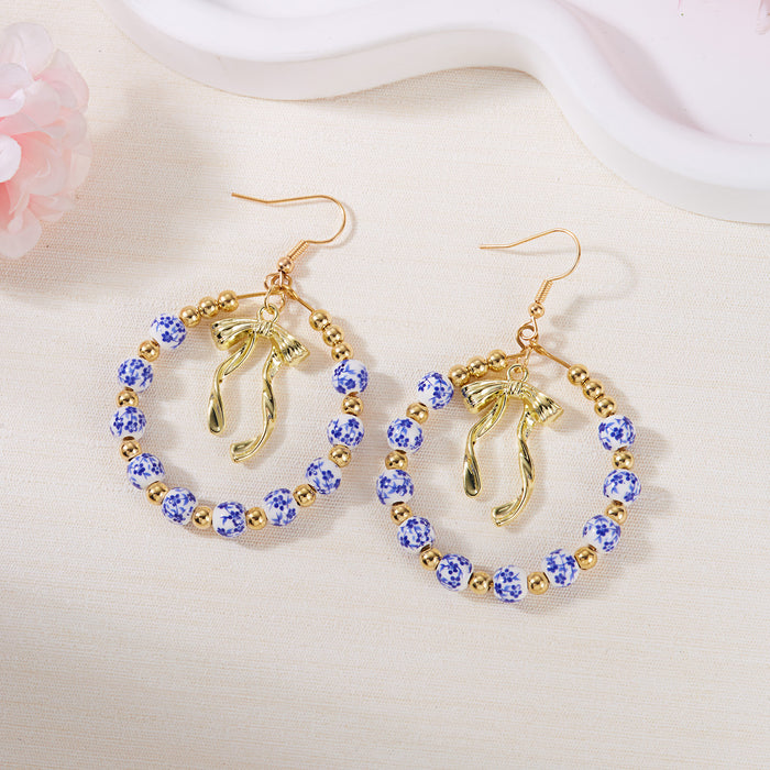 Wholesale Floral Bow Earrings Jewelry Ceramic Pendant Tassel Earrings