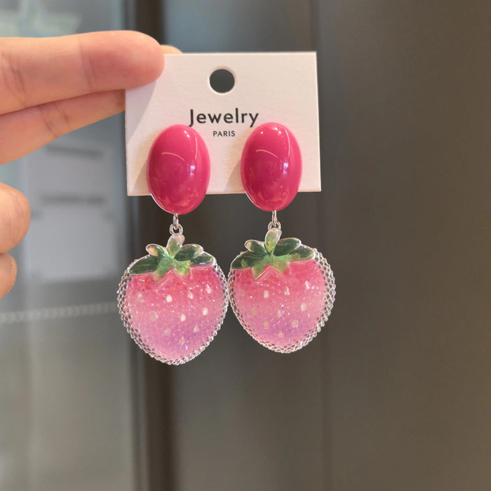 Wholesale Strawberry Double Ball Silver Needle Earrings sweet