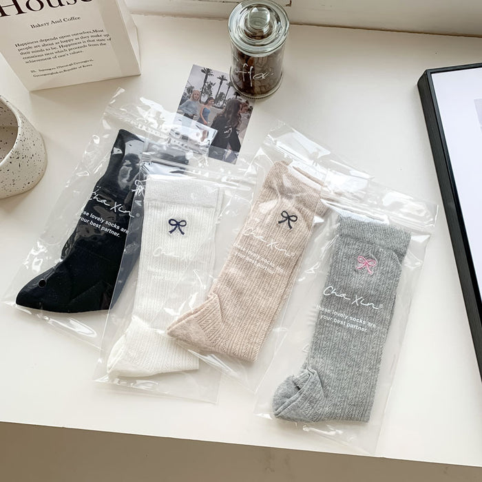 Wholesale Long socks for summer, sweat absorbing, breathable, mesh, thin design, bow embroidery, mid tube stacking socks
