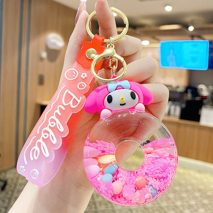 Wholesale Cute Donut Design Crystal Sand Floating Keychain Acrylic Accessory