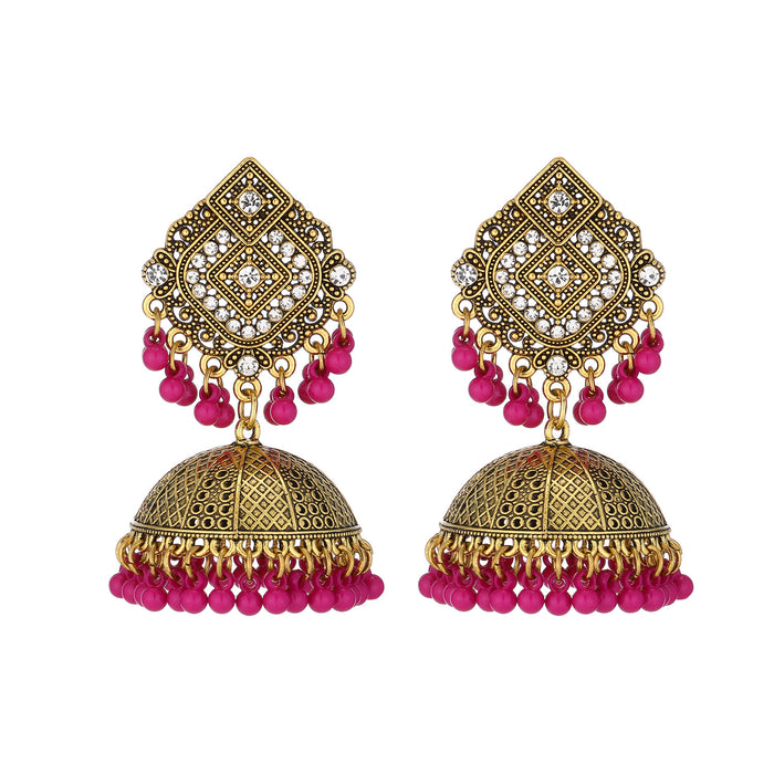 Wholesale vintage style pearl-studded rhinestone bell earrings with tassels