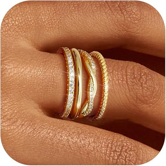 Wholesale Stackable gold ring with no color change, exquisite gold-plated fine ring, zircon thumb ring