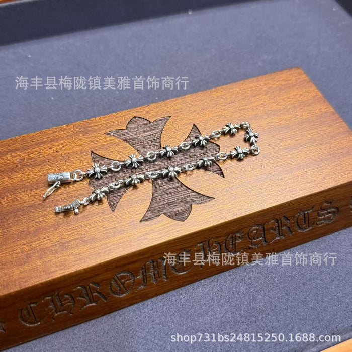 Wholesale Bracelet with cross flower gourd buckle, retro couple thick bracelet, color preserving copper material