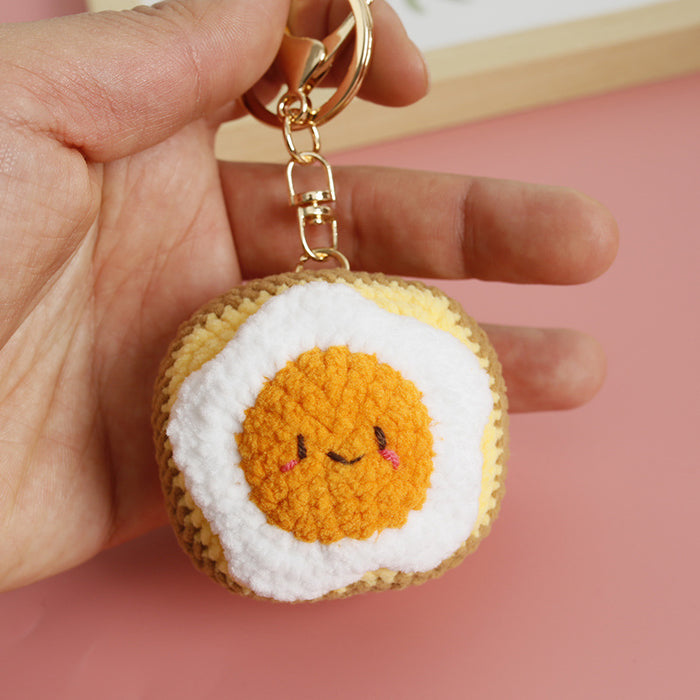 Wholesale Creative hand-woven egg yolk toast pendant wool crocheted cute key chain poached egg shape bag pendant