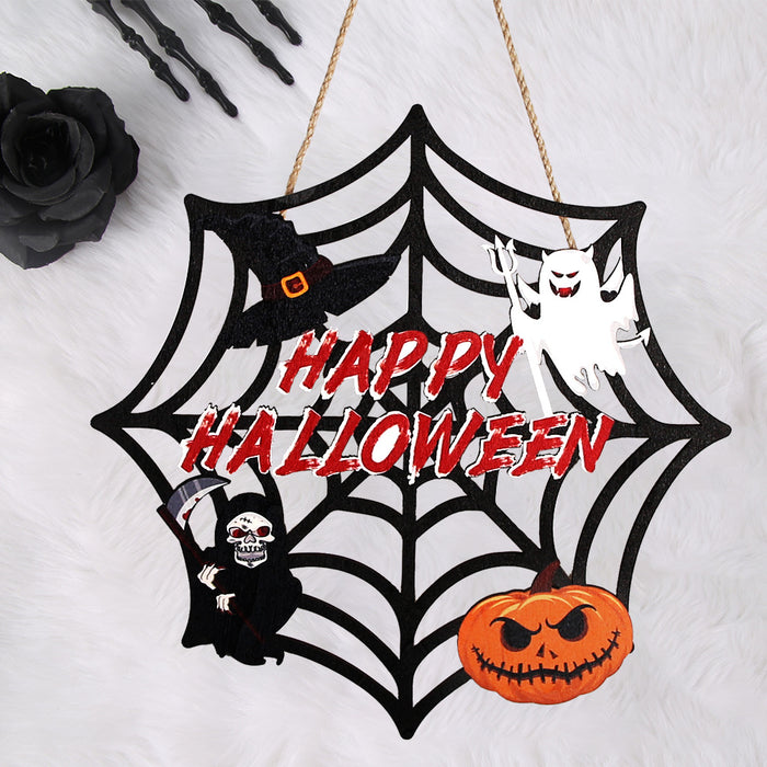 Wholesale  Wooden Listing Courtyard Home Party Decoration Wooden Plate Pendant Ghost  Web Door Plate Pendant