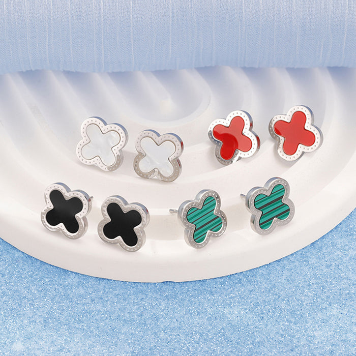 Wholesale Simple temperament, double-sided clover stainless steel earrings, personalized and versatile oil drip earrings