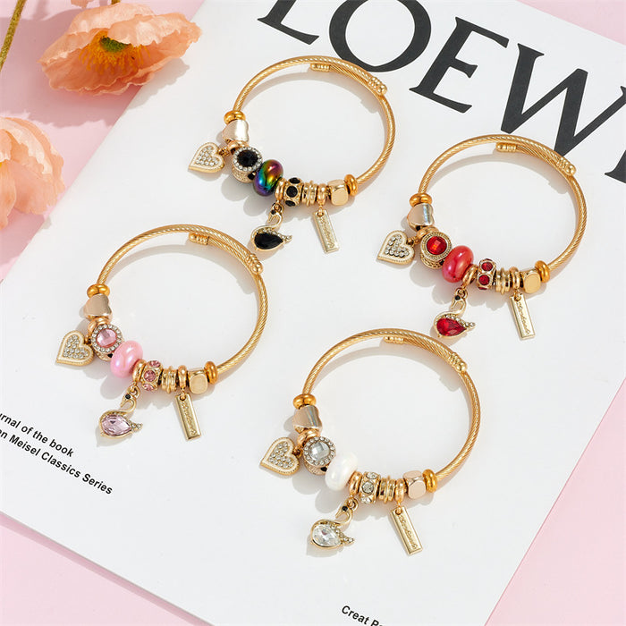 Wholesale Black Electroplated Stainless Steel Rhinestone Swan Charm Bracelet for Women Trendy Gift