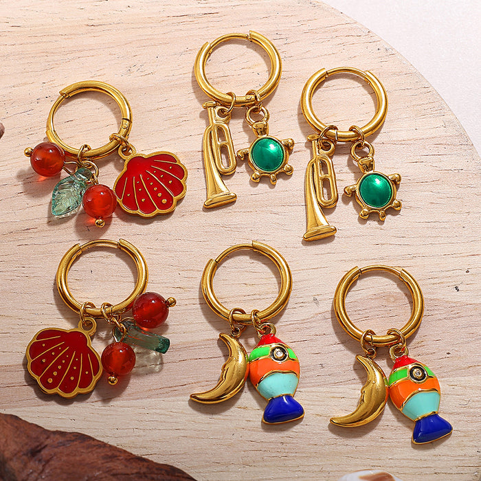 Wholesale Ocean Wind Oil Drop Octopus Turtle Pendant Earrings Stainless Steel Plated Cute Earrings