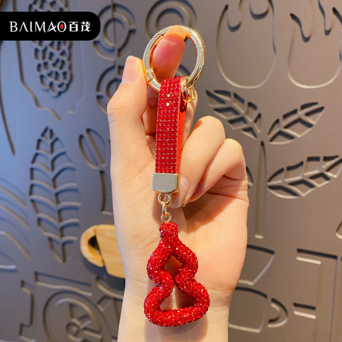 Wholesale Resin Rhinestone Gourd Keychain Charm Creative Hollow Design Car Key Accessory