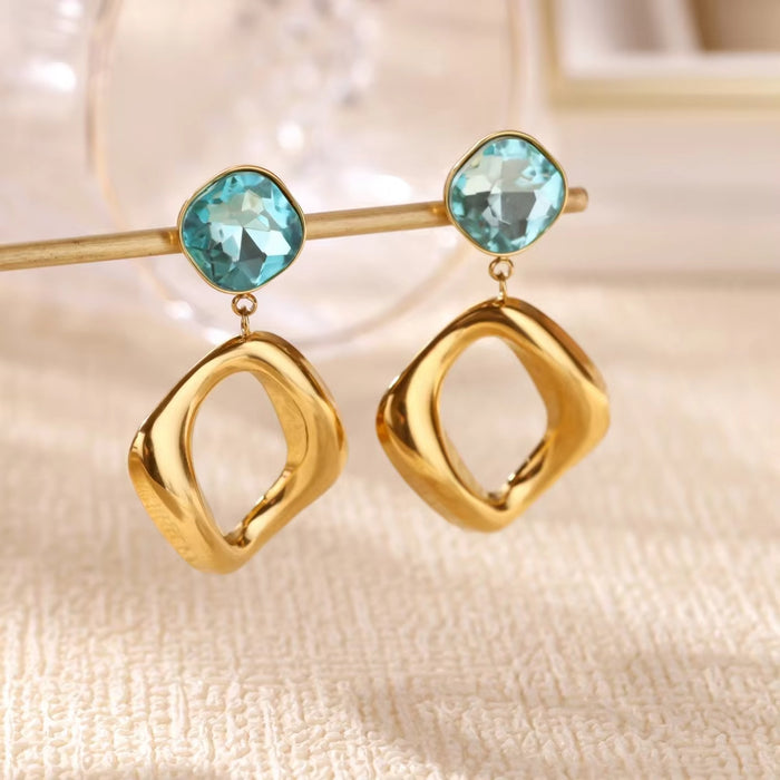 Wholesale Stainless Steel Earrings Double-Layer Glossy  Geometric Earrings