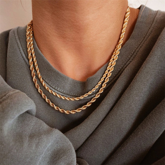 Wholesale Gold Plated Twisted Chain Men and Women Stainless Steel Necklace JDC-NE-TuoF006