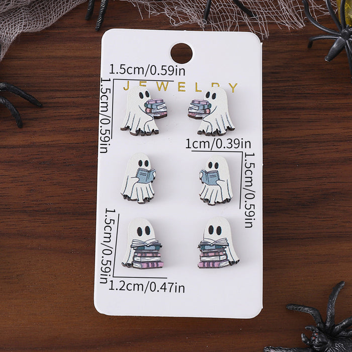 Wholesale  Gothic Book Ghost Wooden Earring Set  Book Earrings