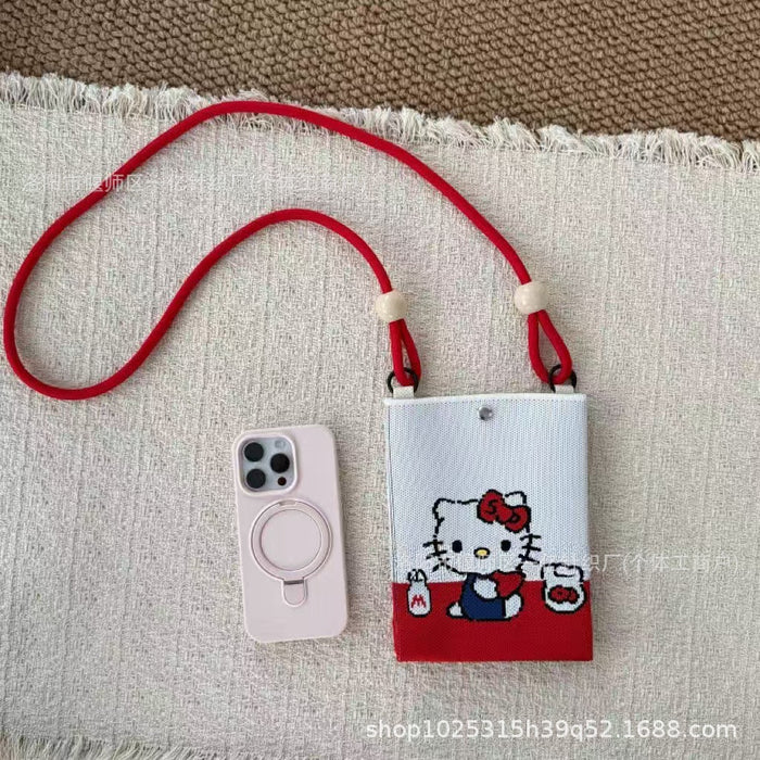 Wholesale Knitted Crossbody Bag with Rope and Beads Cute Phone Purse MOQ≥3
