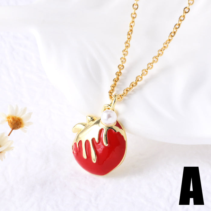 Wholesale  Jewelry Red Mushroom Pendant Necklace Women's Gold Plated Oil Drop Flower Collarbone Chain