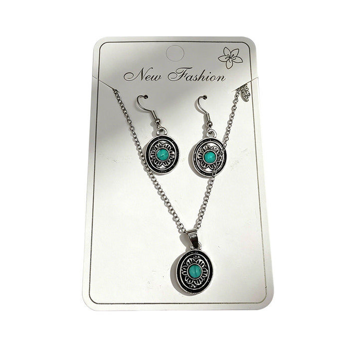 Wholesale 3pcs Vintage Turquoise Ethnic-Style Bohemian Earrings & Necklace Set