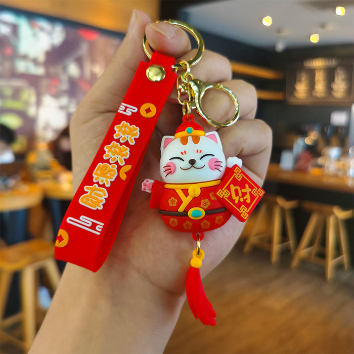 Wholesale Cartoon Fortune Cat 3D Doll Rubber Keychain JDC-KC-Tingm035