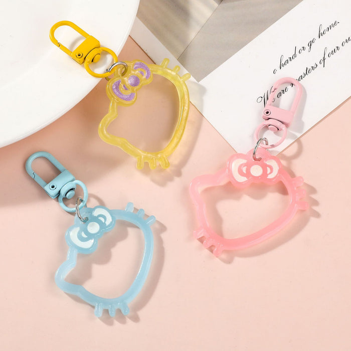 Wholesale Glow In The Dark Cat Head Keychain With Hollow Out Design Cute Bag Charm