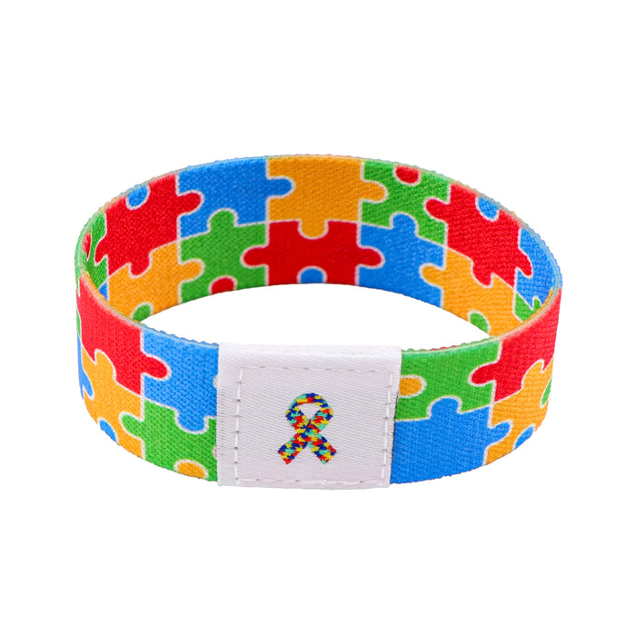 Wholesale 10pcs Colorful Jigsaw Puzzle-Patterned Washable Elastic Sports Wristband