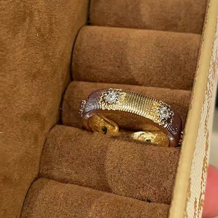 Wholesale Flash Diamond Retro brushed Wide Edition Ring