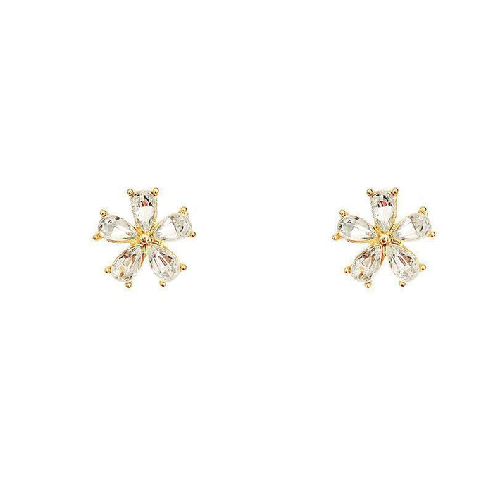Wholesale Silver Needle Simple and Compact Flower Earrings with Full Diamond Design, Light Luxury Earrings, Niche Fashion, Versatile Ear Accessories