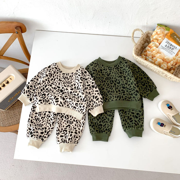 Wholesale Cute Leopard Print Sweatshirt Pure Cotton Long Sleeve Baby Clothes Suit JDC-BC-WeiNiS007