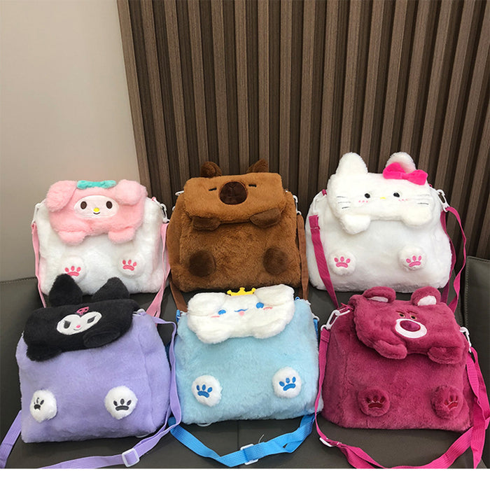 Wholesale Plush Bag Cartoon Flip Single Shoulder Crossbody Double Back Women's Children's Student Schoolbag Grasping Doll