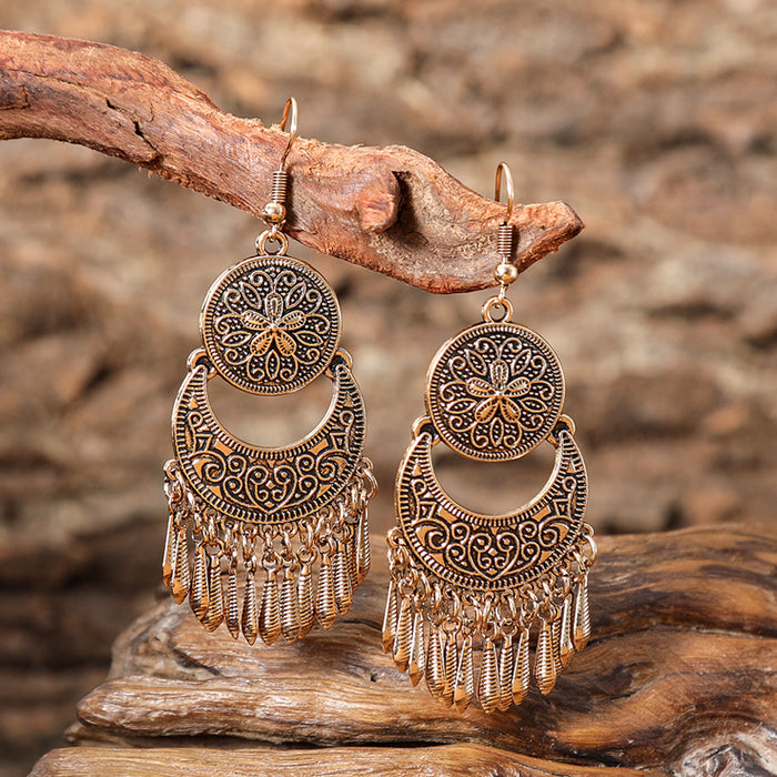 Wholesale Retro Flower Metal Tassel Earrings for Women - Chic Fashion