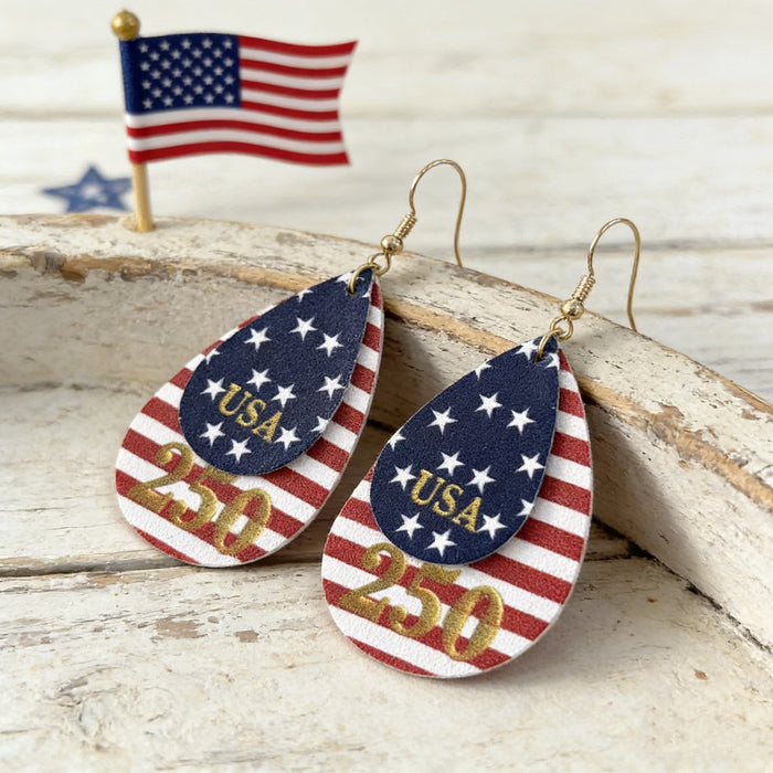 Wholesale Star-Spangled Double-Layer Teardrop Leather Earrings