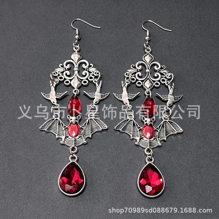 Wholesale Gothic Vampire Bat Moon Cross Red Crystal Drop Earrings Trendy  Jewelry Accessory For Women