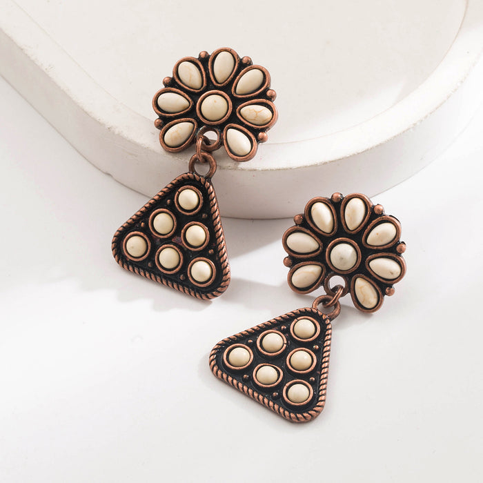 Wholesale Ethnic Style Irregular Turquoise Inlaid Alloy Pendant Earrings