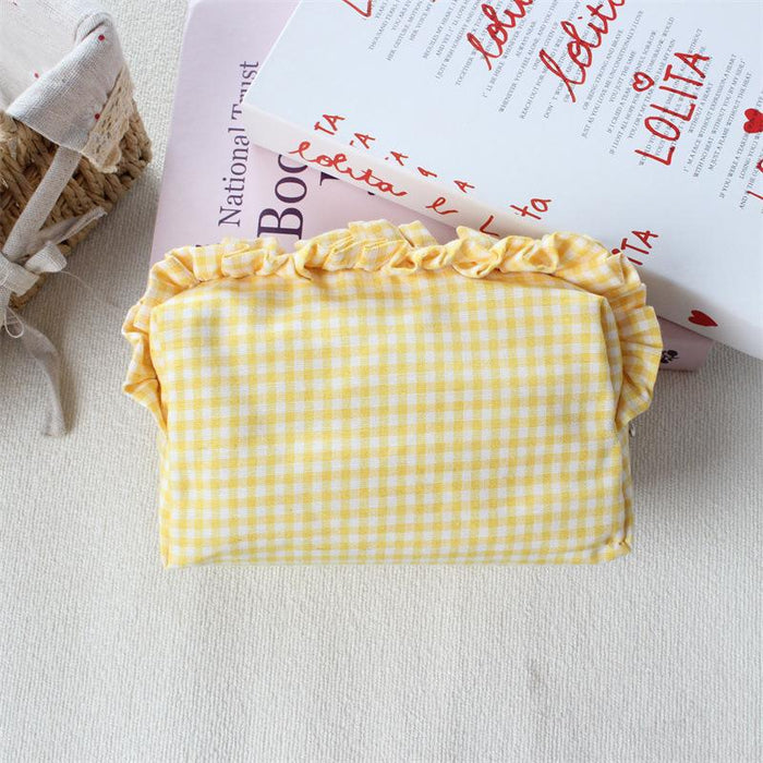 Wholesale Trendy Black Plaid Pleated Lace Pencil Case Large Capacity Student Stationery Pouch Boutique Gift