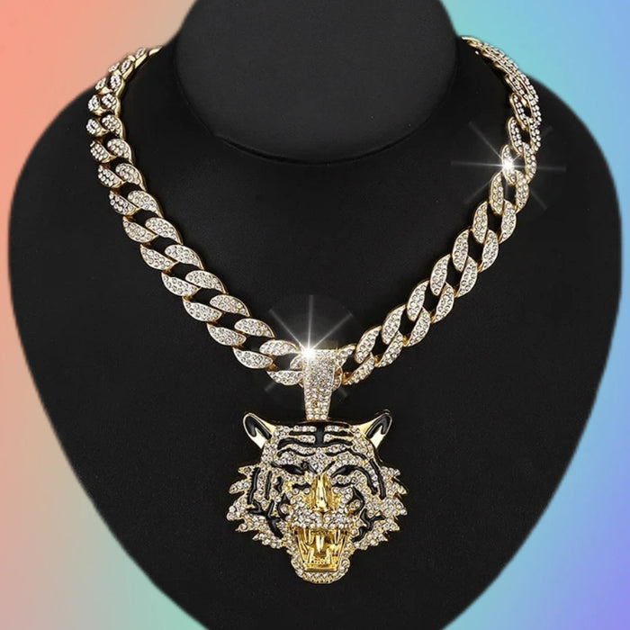 Wholesale 3D Diamond Tiger Pendant Alloy Men's Necklace JDC-NE-QingR008