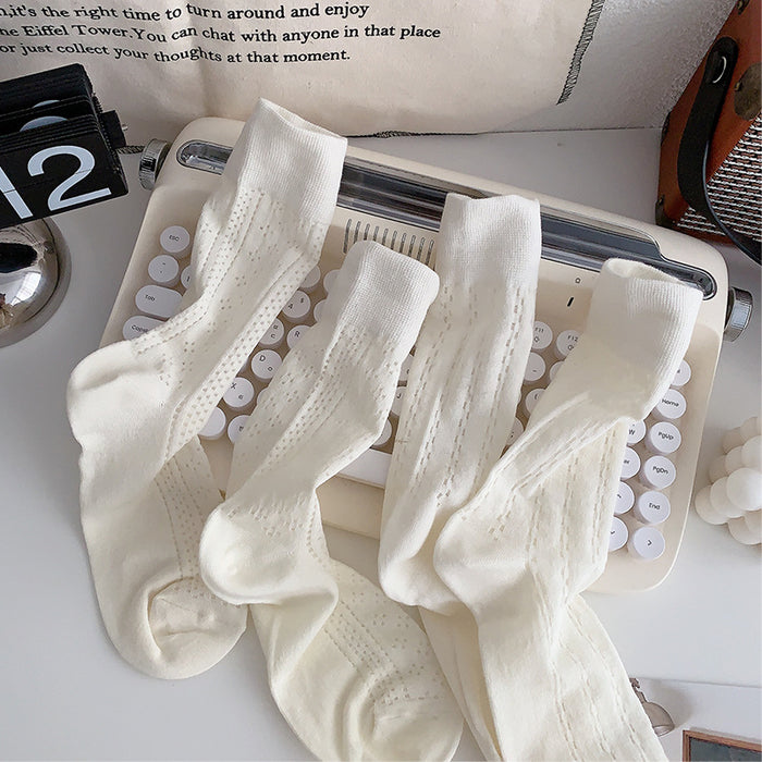 Wholesale Socks, thin, mid tube, heart-shaped, sweat absorbing, breathable, hollowed out, mesh stacking, long socks