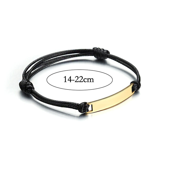 Wholesale Adjustable engraving mirror polished titanium steel disc leather rope woven bracelet stainless steel wax rope hand decoration engraving