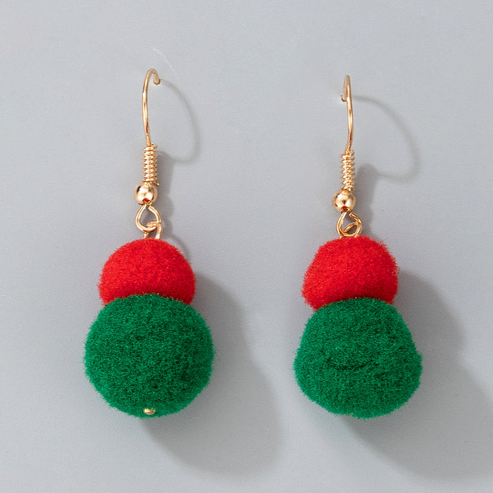 Wholesale Christmas Candy Elk Bell Earrings with Red Green Wool Ball Fashion MOQ≥2