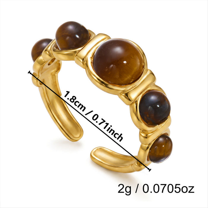 Wholesale Gold Plated Tiger Eye Stone Ring with Vintage Texture and Layered Beads
