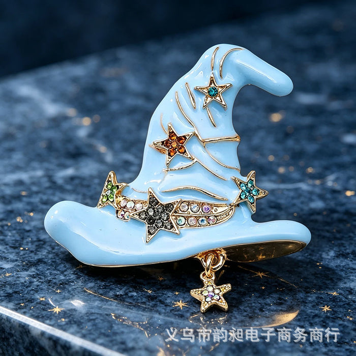 Wholesale Stylish  Witch Hat Star Rhinestone Brooch Pin Zinc Alloy Fashion Accessory
